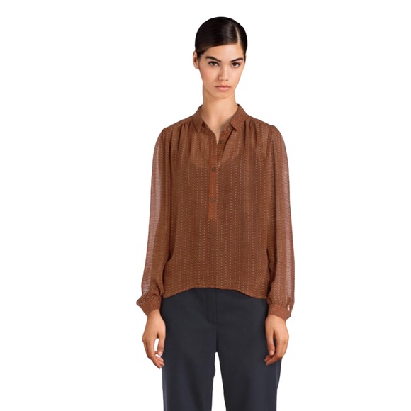 Anthropologie Tops - The Korner Anthropologie Brown Dot Academia Button Down Dress Blouse Women Small